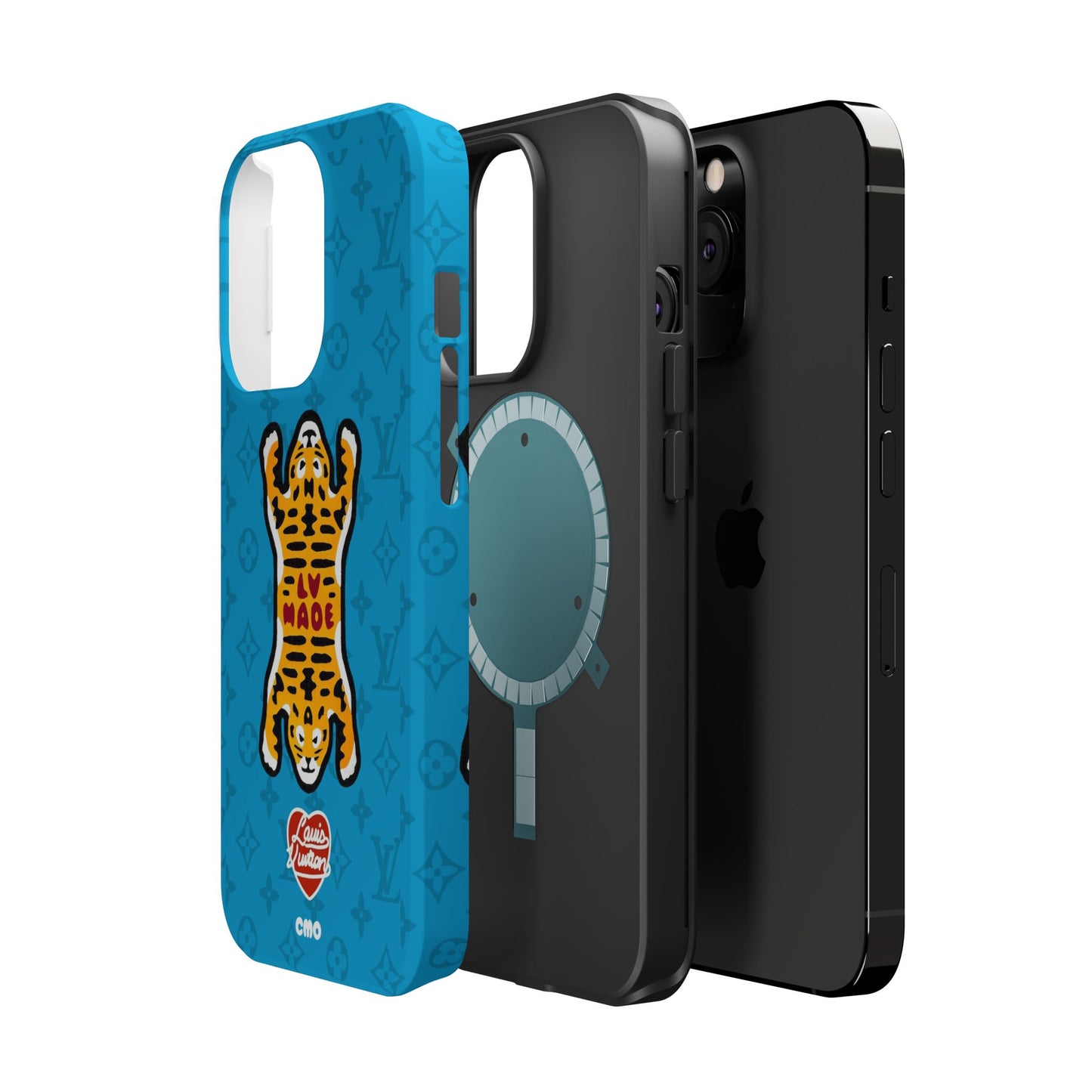 Magnetic Impact-Resistant Phone Case — Blue Tiger Rug Design