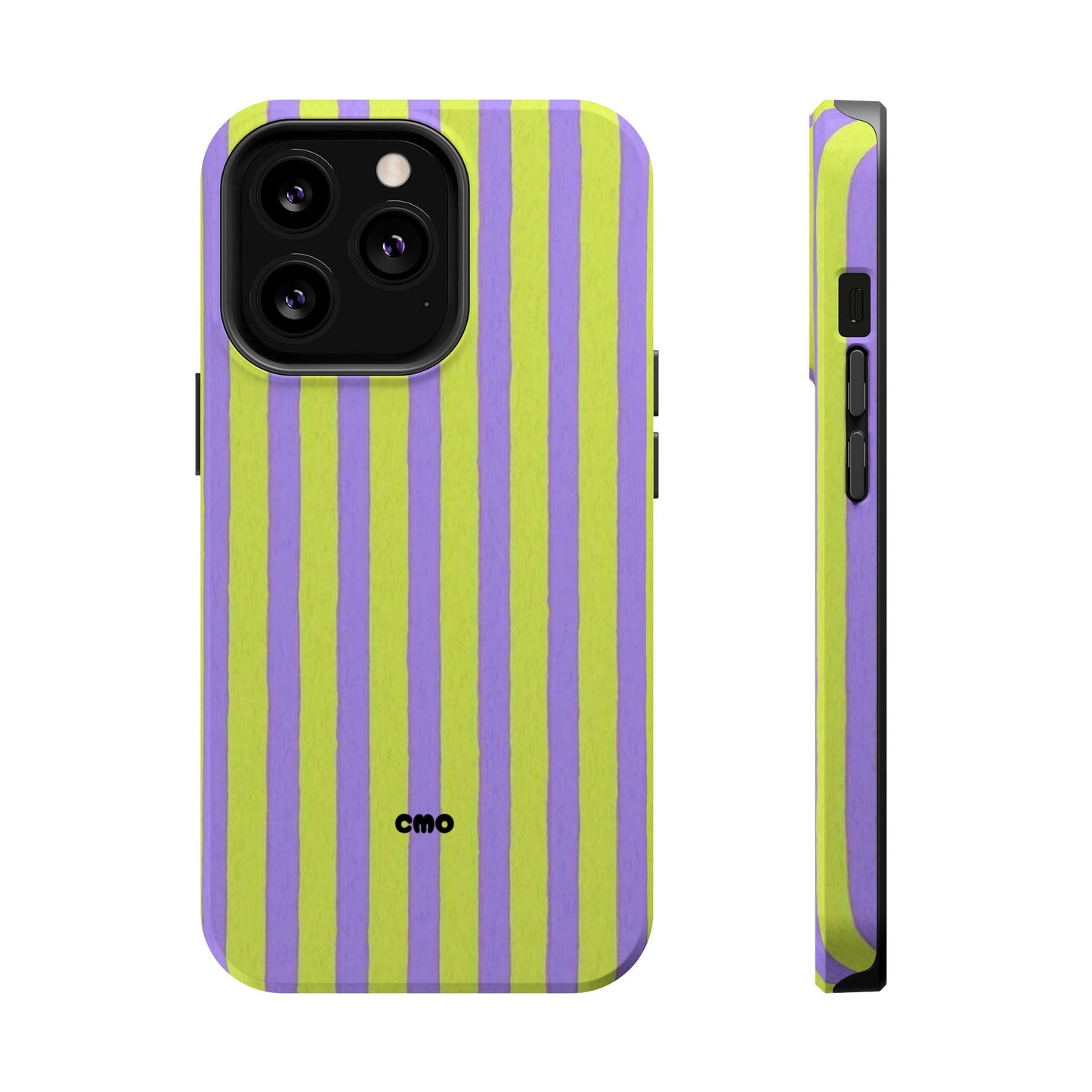 Phone Case — Bold Purple & Lime Stripe Magnetic Impact-Resistant Case