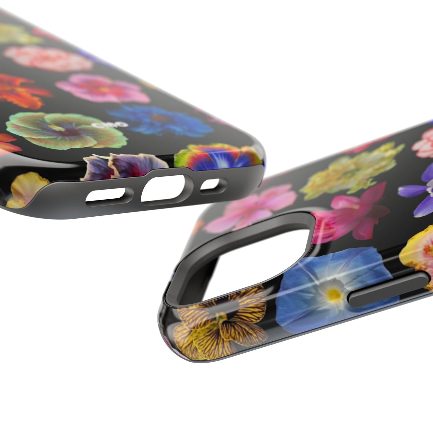 Magnetic Floral Impact-Resistant Phone Case — Colorful Blossoms on Black