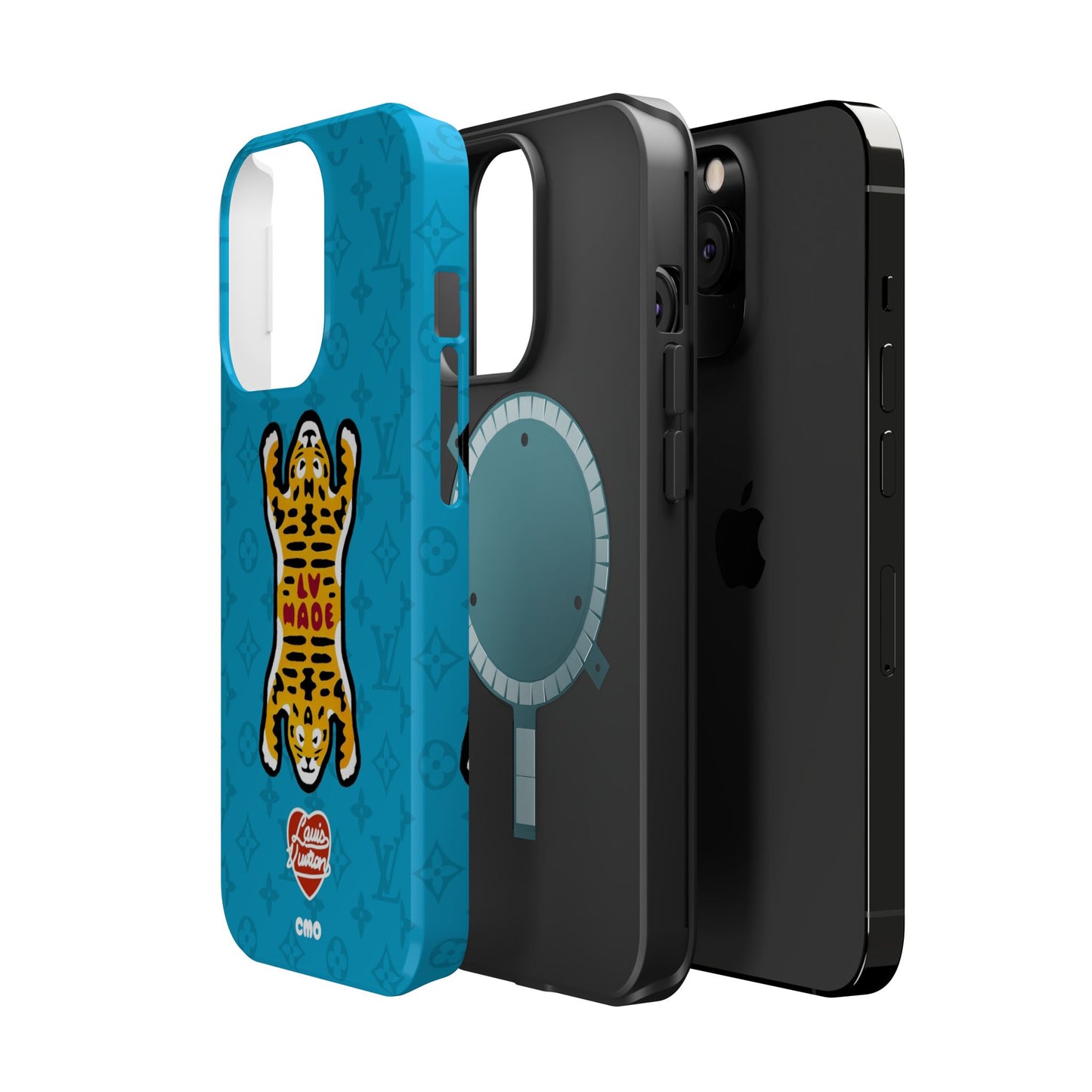 Magnetic Impact-Resistant Phone Case — Blue Tiger Rug Design