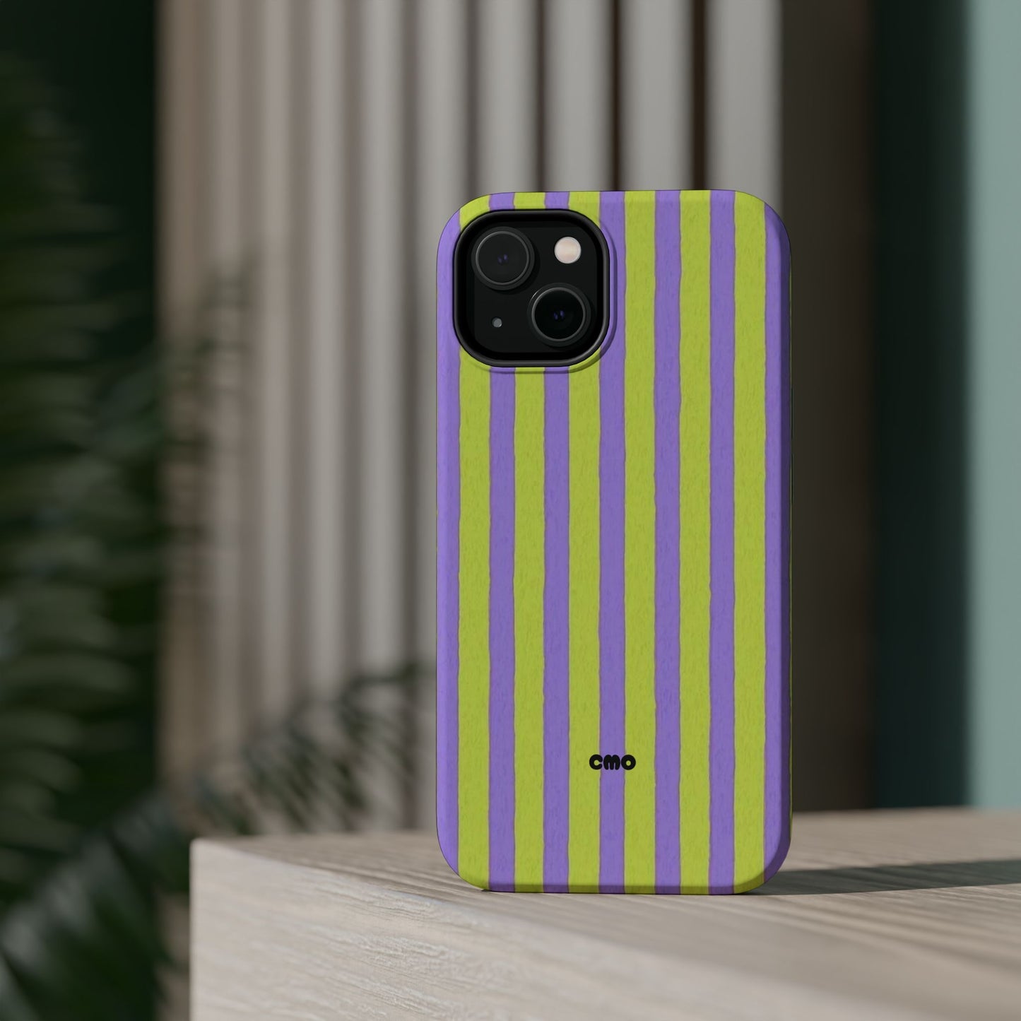 Phone Case — Bold Purple & Lime Stripe Magnetic Impact-Resistant Case