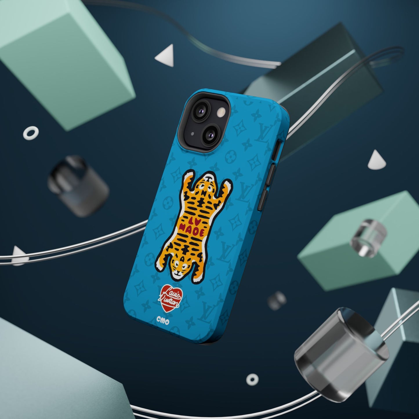 Magnetic Impact-Resistant Phone Case — Blue Tiger Rug Design