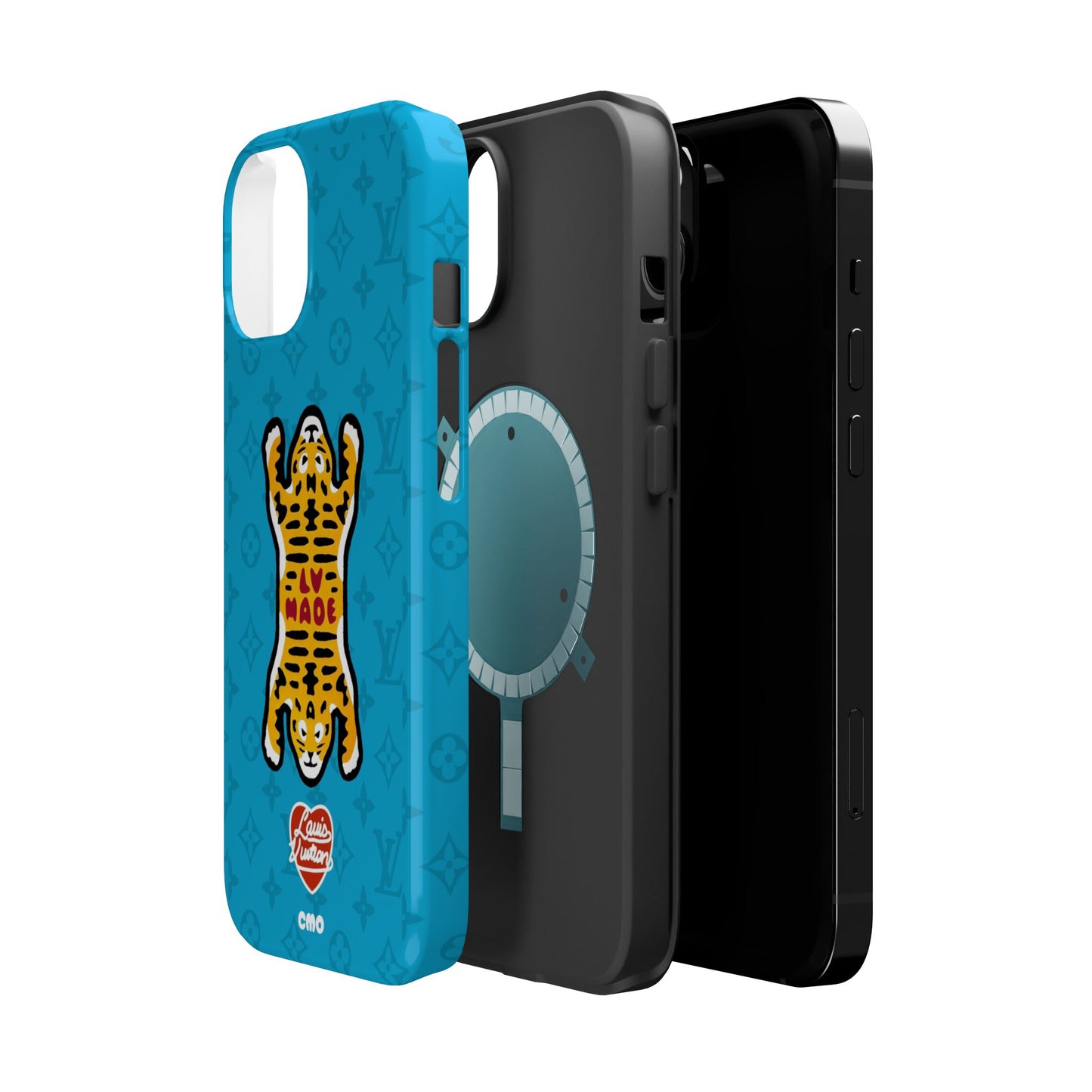 Magnetic Impact-Resistant Phone Case — Blue Tiger Rug Design