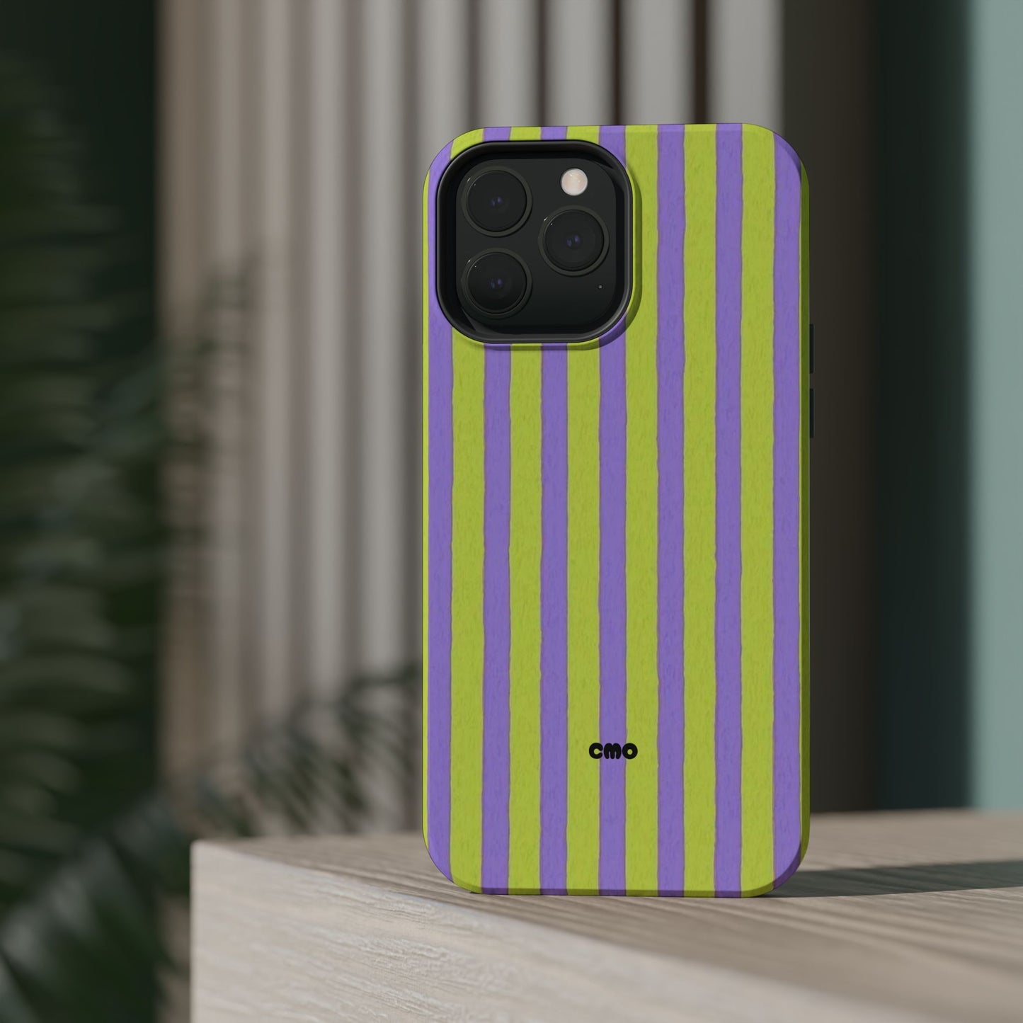Phone Case — Bold Purple & Lime Stripe Magnetic Impact-Resistant Case
