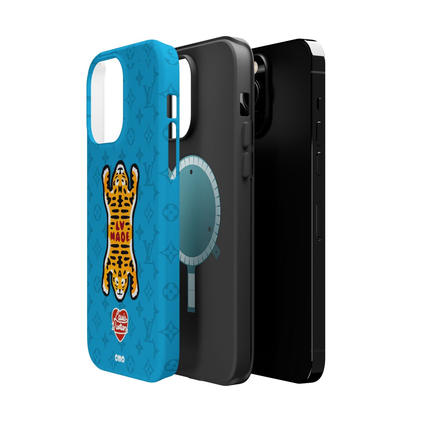 Magnetic Impact-Resistant Phone Case — Blue Tiger Rug Design