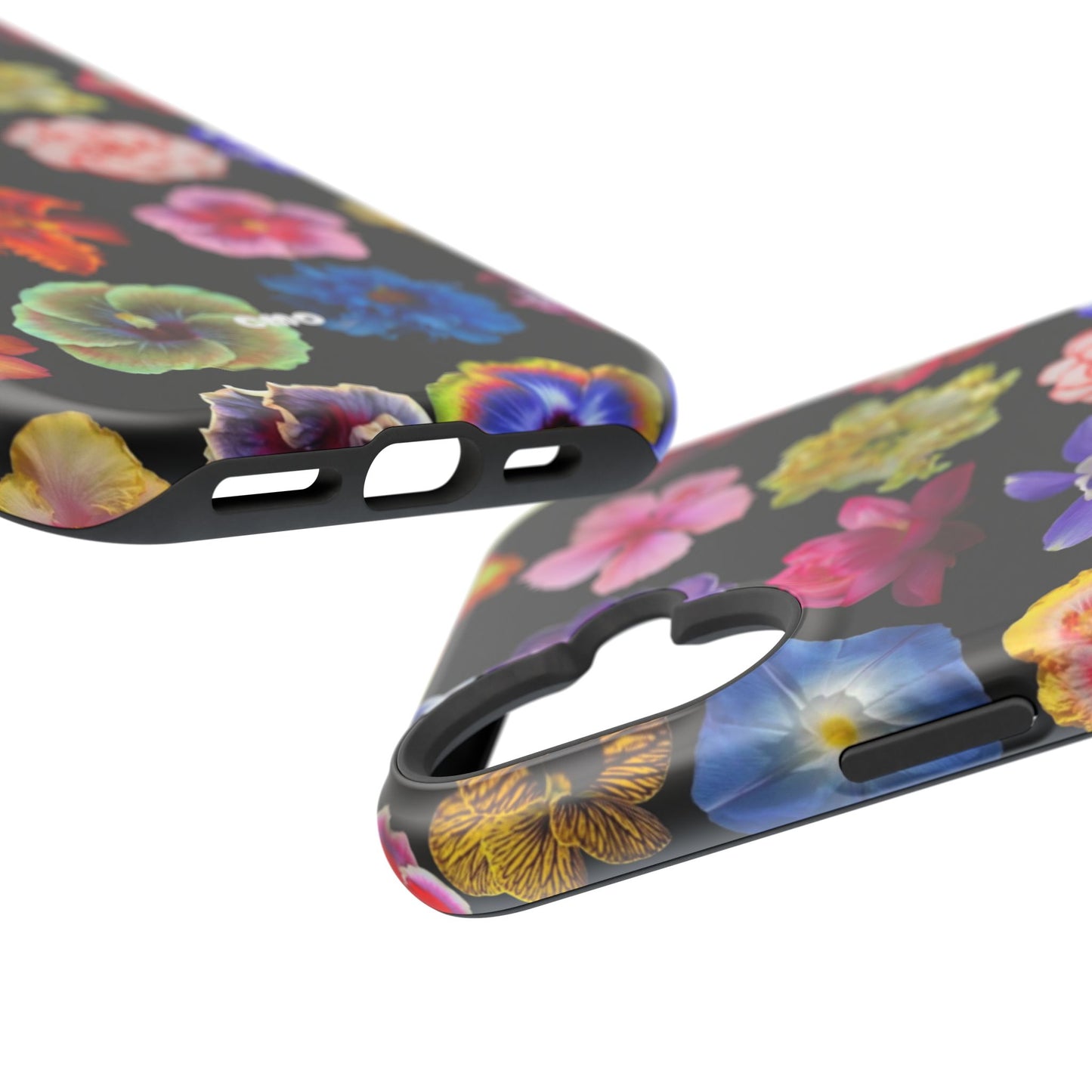 Magnetic Floral Impact-Resistant Phone Case — Colorful Blossoms on Black