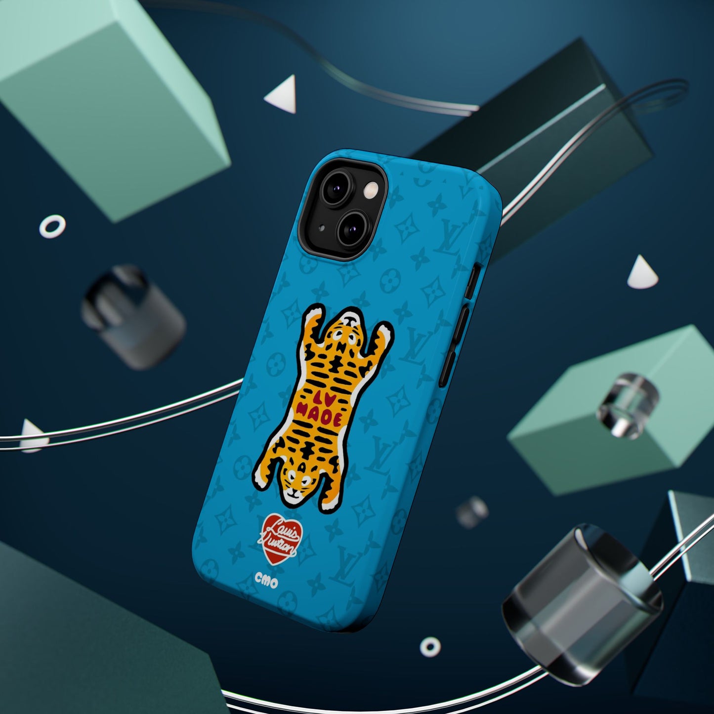 Magnetic Impact-Resistant Phone Case — Blue Tiger Rug Design