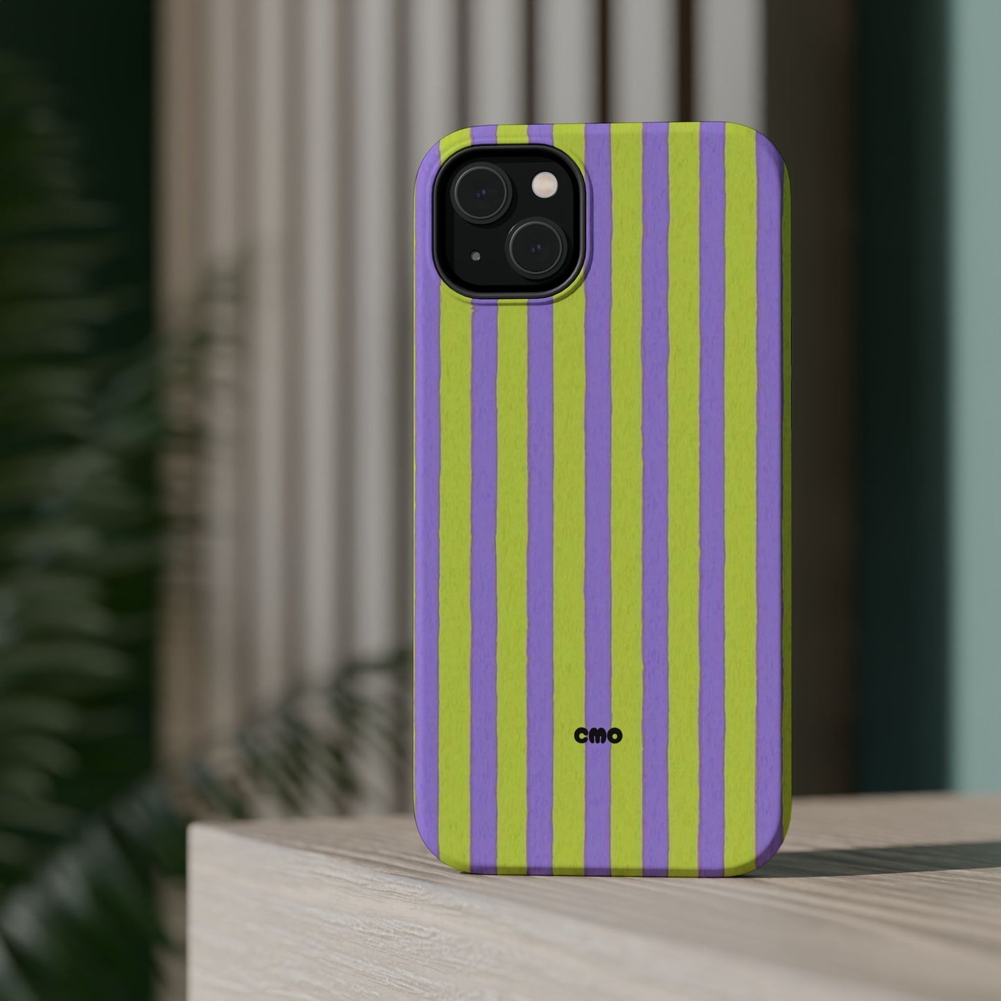 Phone Case — Bold Purple & Lime Stripe Magnetic Impact-Resistant Case