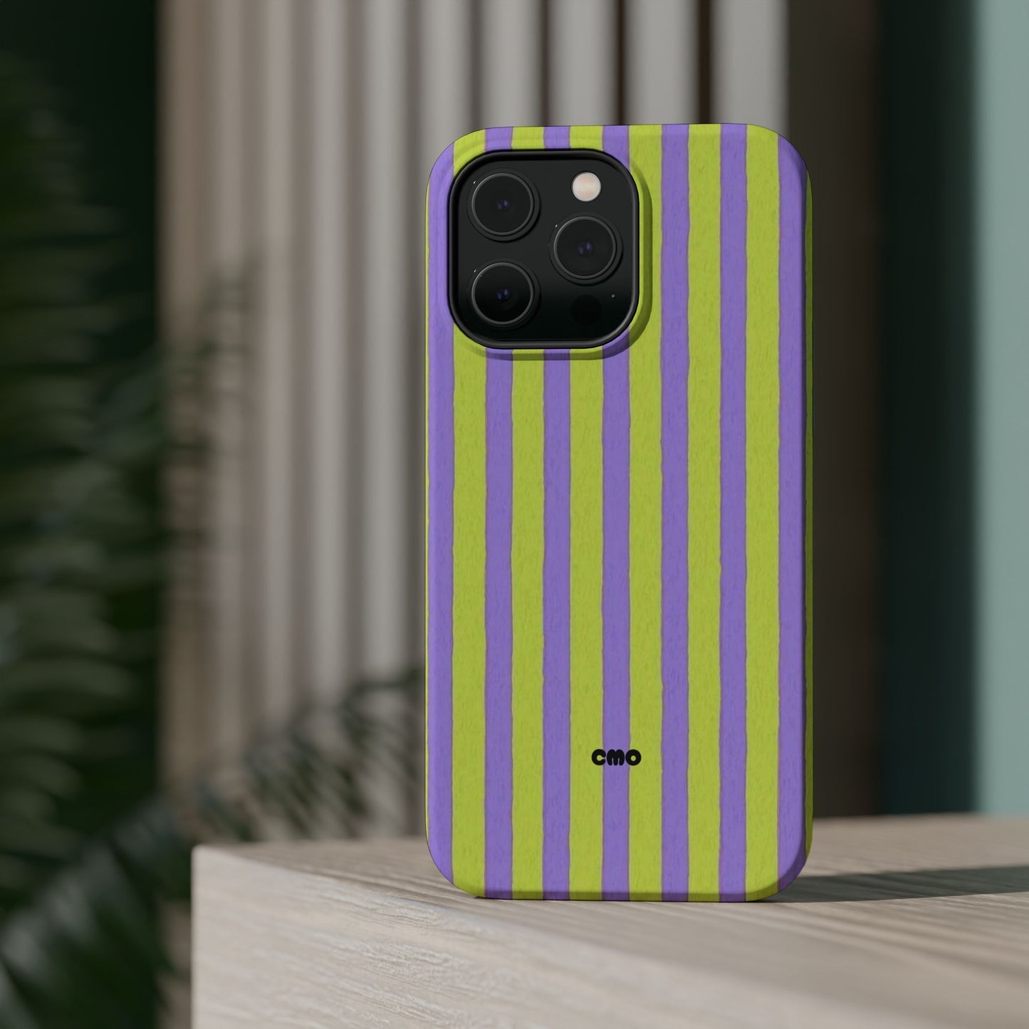 Phone Case — Bold Purple & Lime Stripe Magnetic Impact-Resistant Case
