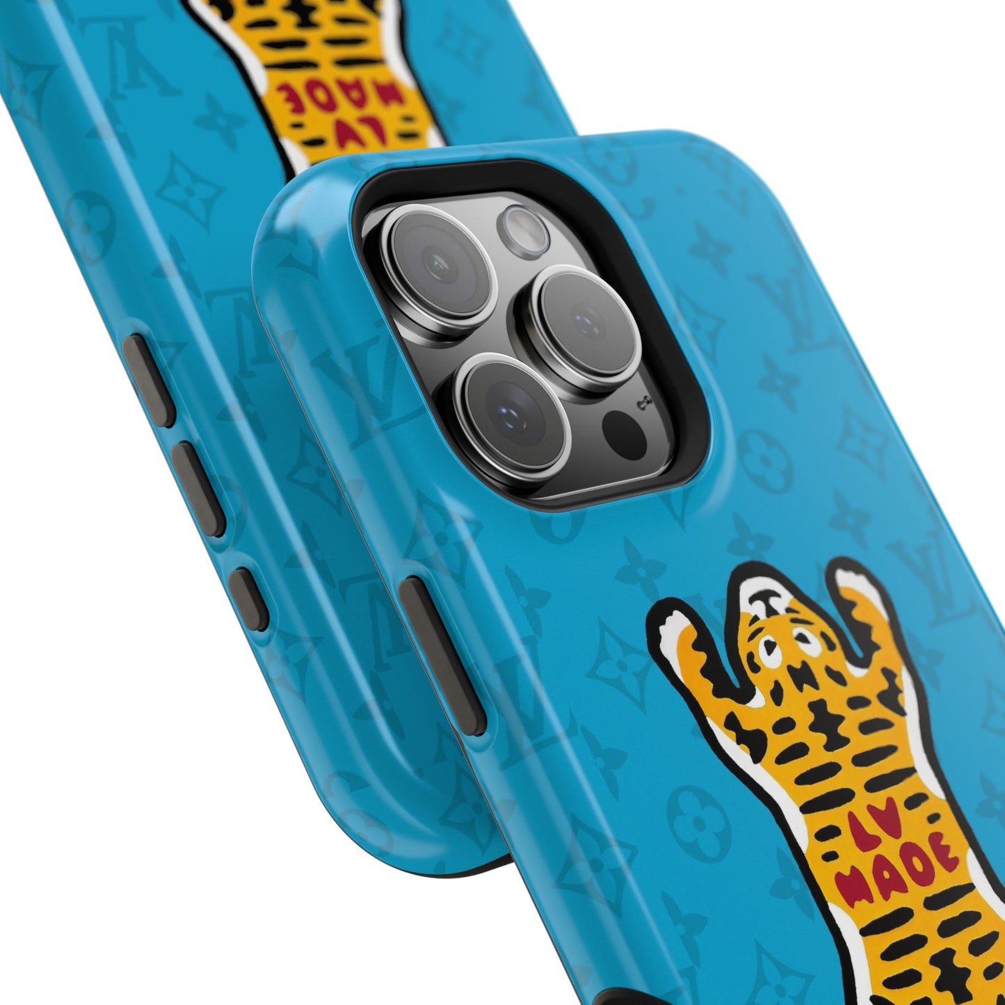 Magnetic Impact-Resistant Phone Case — Blue Tiger Rug Design