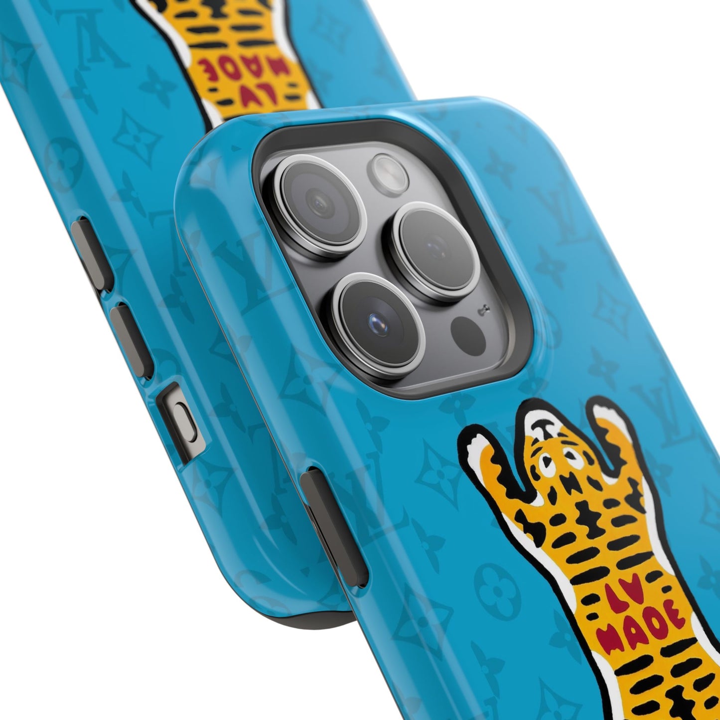 Magnetic Impact-Resistant Phone Case — Blue Tiger Rug Design