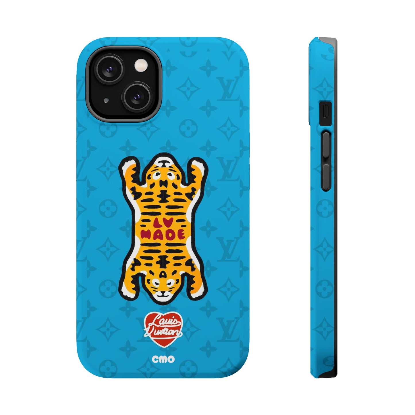 Magnetic Impact-Resistant Phone Case — Blue Tiger Rug Design