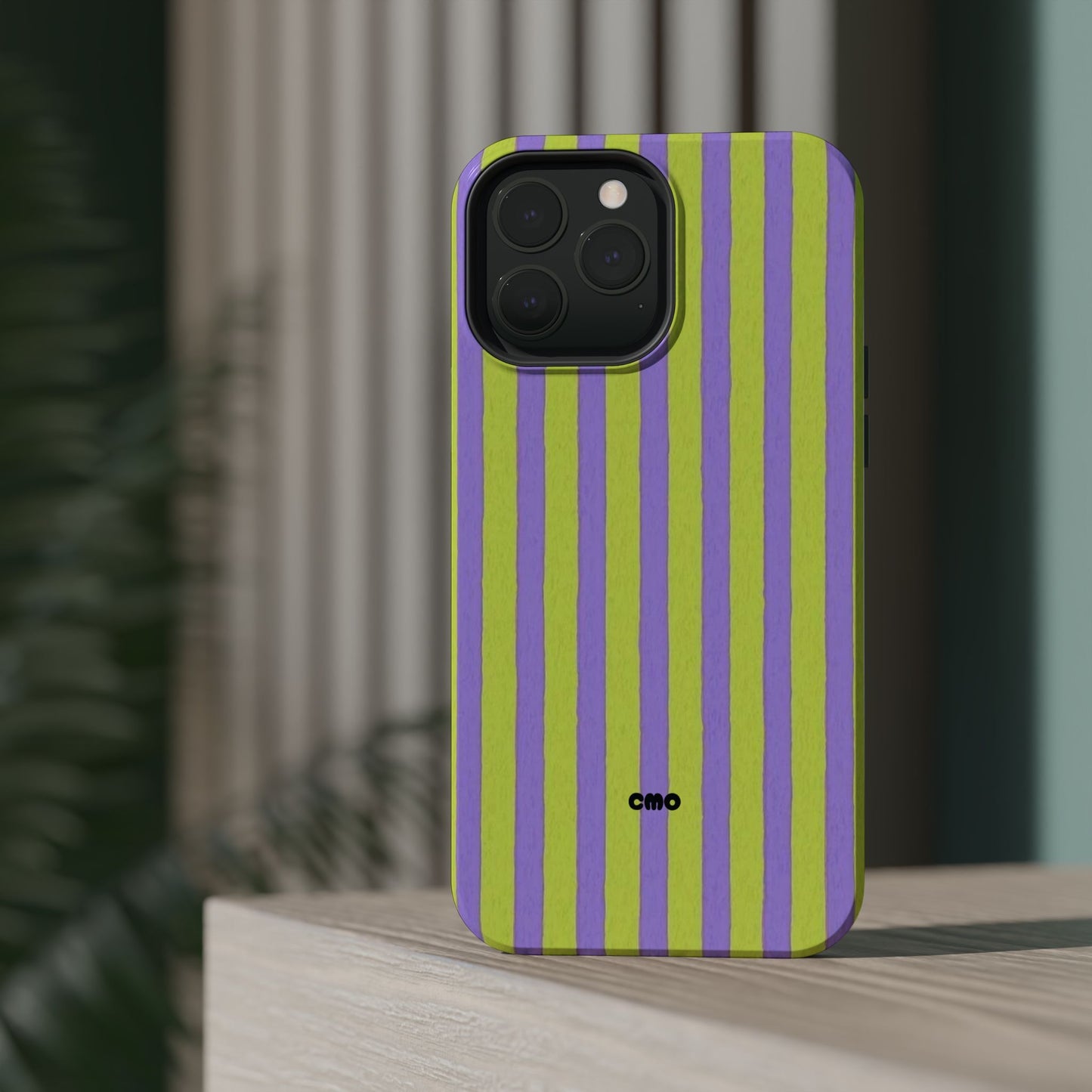 Phone Case — Bold Purple & Lime Stripe Magnetic Impact-Resistant Case