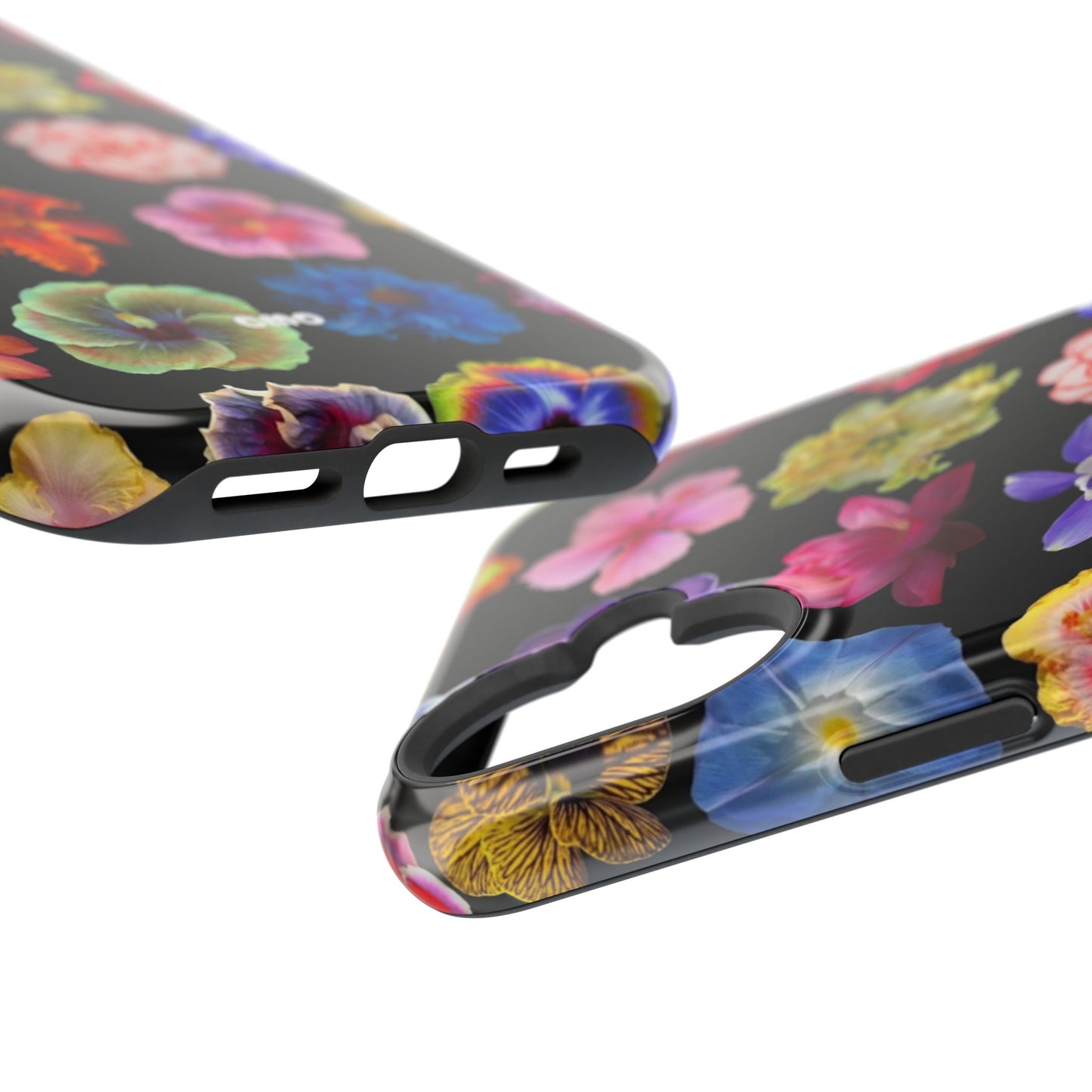 Magnetic Floral Impact-Resistant Phone Case — Colorful Blossoms on Black