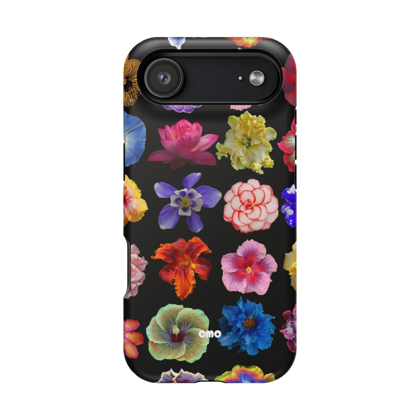 Magnetic Floral Impact-Resistant Phone Case — Colorful Blossoms on Black